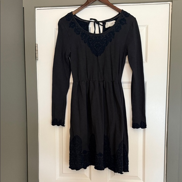 Anthropologie Black Dress with Navy Lace Accents - Picture 1 of 8